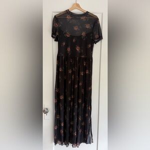 Floral Print Mesh Short-Sleeve Maxi Dress (XL)